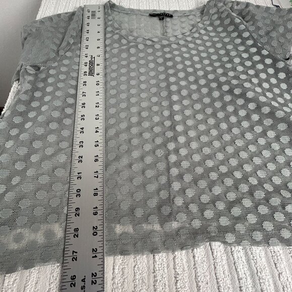 Kozan Womens Gray Polka Dot Sheer Mesh Long-Sleeve Asymmetric Hem Top Large - Picture 7 of 7